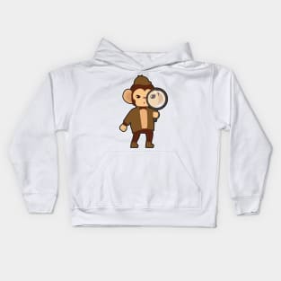 Monkey as Detective with Magnifying glass Kids Hoodie